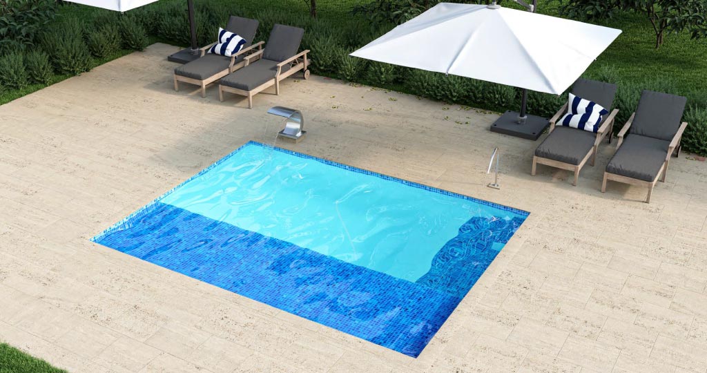 Piscina de fibra de vidrio Iris con playa lateral